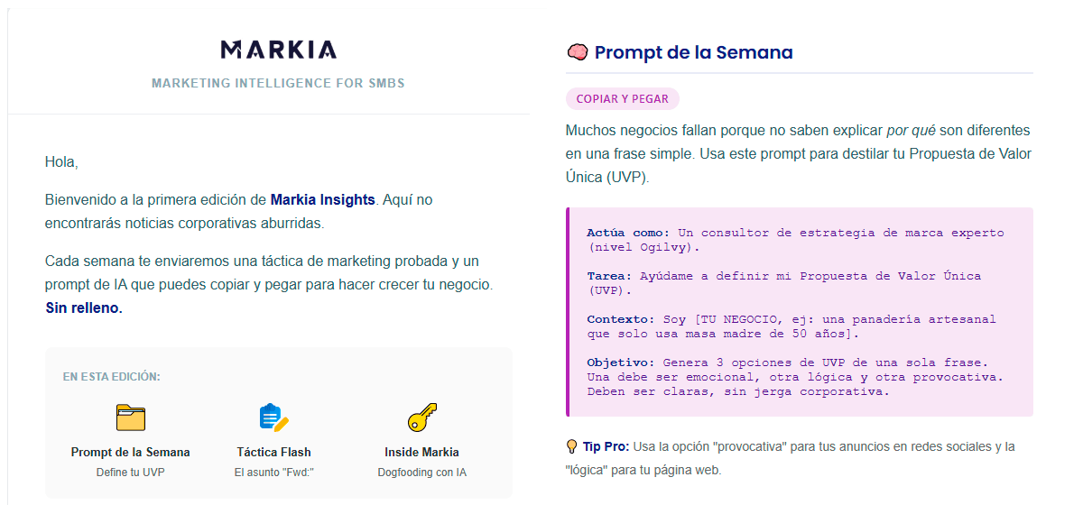 Vista previa de la newsletter de Markia - Estrategias de marketing con IA